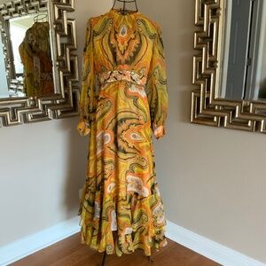 VTG 1960-70’S PAISLEY MAXI DRESS SZ S